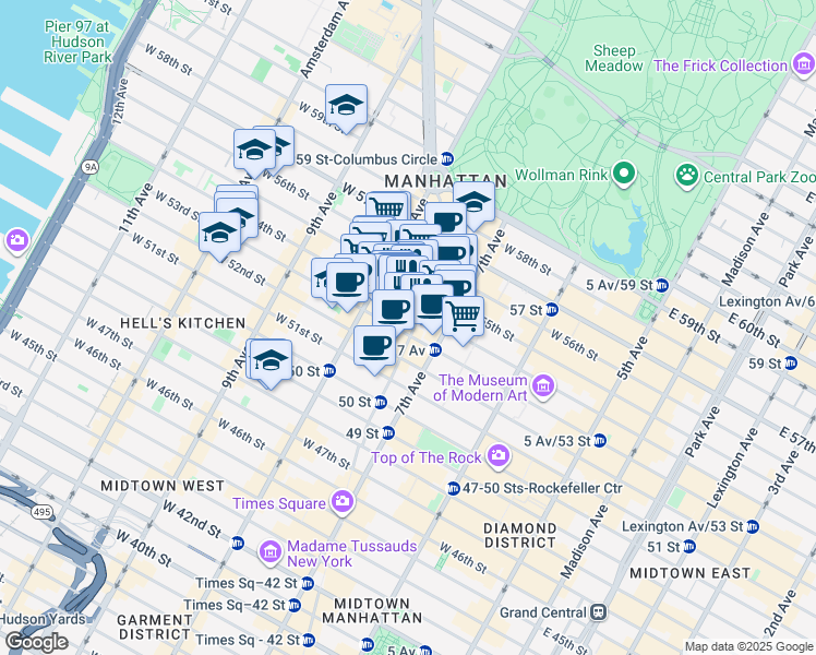 map of restaurants, bars, coffee shops, grocery stores, and more near in New York
