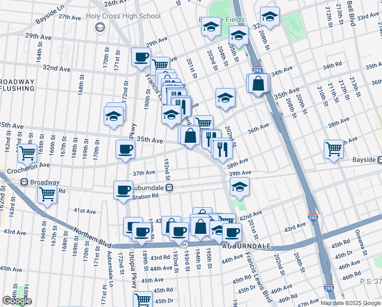 map of restaurants, bars, coffee shops, grocery stores, and more near in Queens