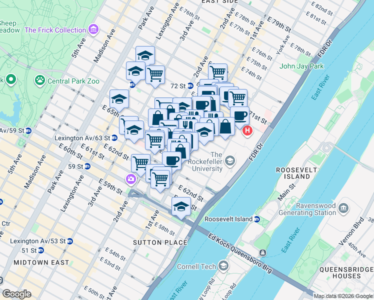 map of restaurants, bars, coffee shops, grocery stores, and more near in New York