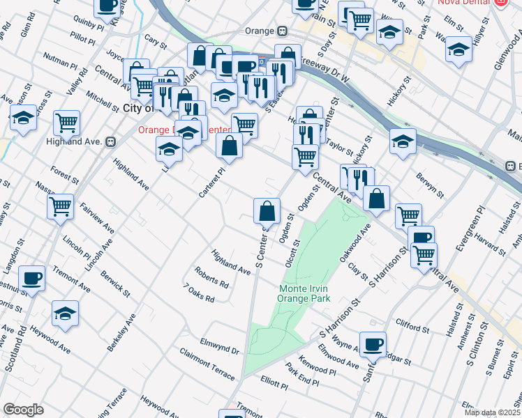 map of restaurants, bars, coffee shops, grocery stores, and more near 248 Reynolds Terrace in City of Orange