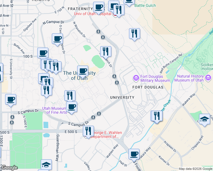 map of restaurants, bars, coffee shops, grocery stores, and more near in Salt Lake City