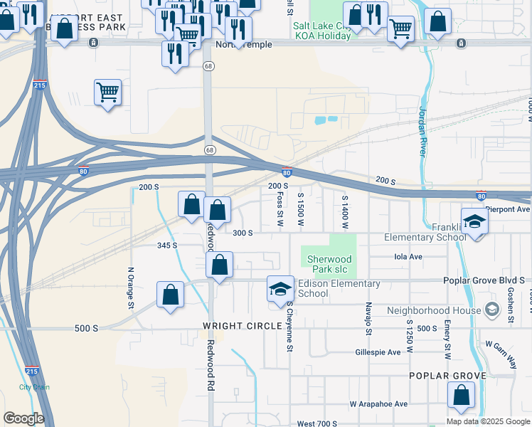 map of restaurants, bars, coffee shops, grocery stores, and more near 238 Montgomery Street West in Salt Lake City