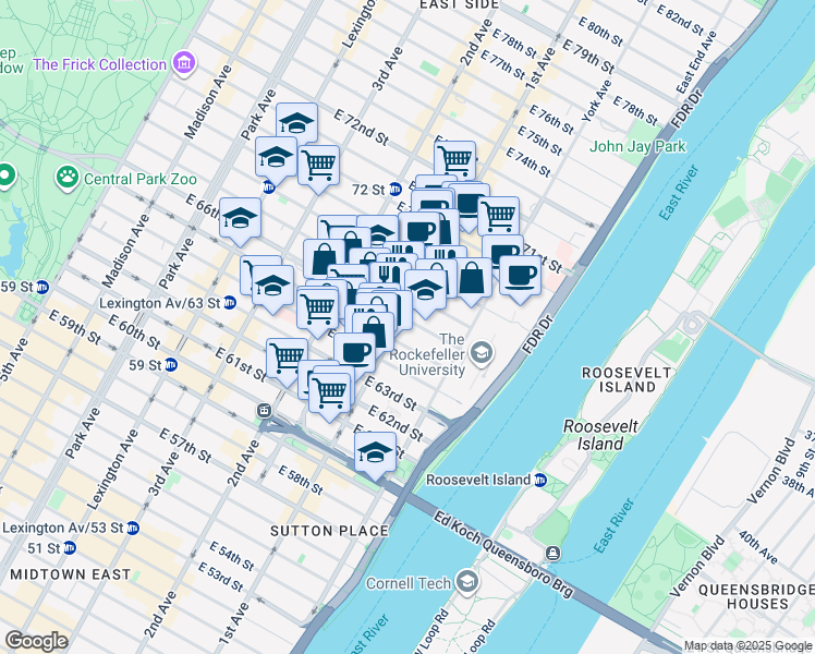 map of restaurants, bars, coffee shops, grocery stores, and more near in New York