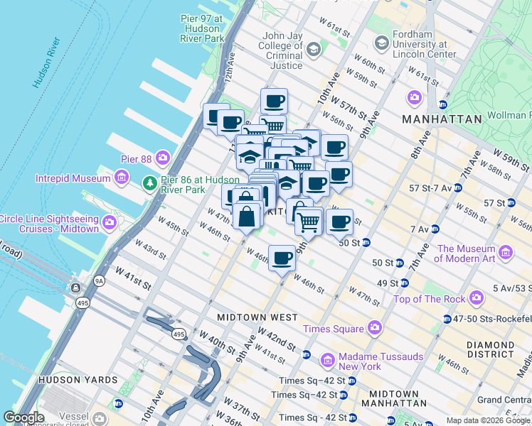 map of restaurants, bars, coffee shops, grocery stores, and more near in New York