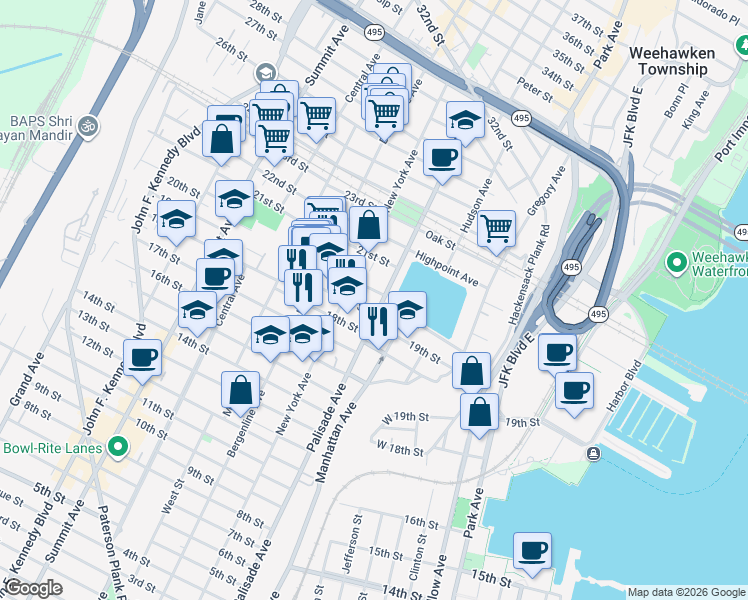 map of restaurants, bars, coffee shops, grocery stores, and more near 317 Monastery Place in Union City