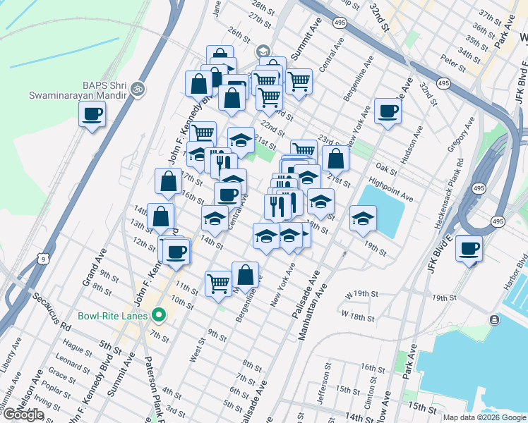 map of restaurants, bars, coffee shops, grocery stores, and more near 612 17th Street in Union City