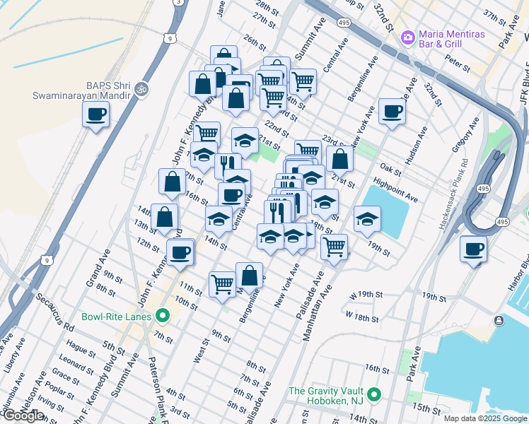 map of restaurants, bars, coffee shops, grocery stores, and more near 612 17th Street in Union City