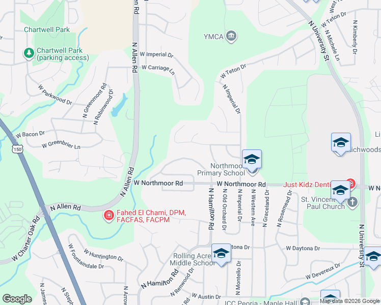 map of restaurants, bars, coffee shops, grocery stores, and more near 2126 West Riviera Drive in Peoria