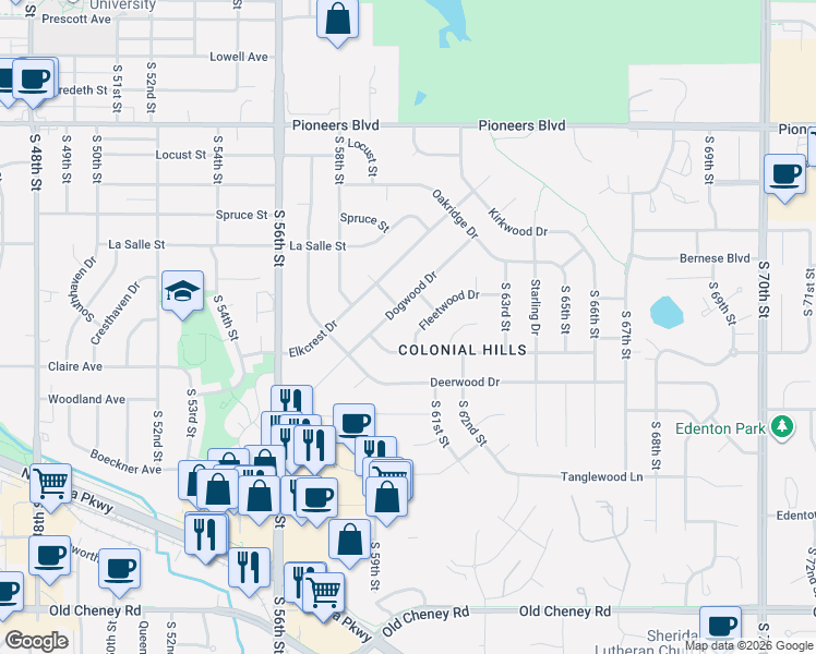 map of restaurants, bars, coffee shops, grocery stores, and more near 6024 Fleetwood Drive in Lincoln