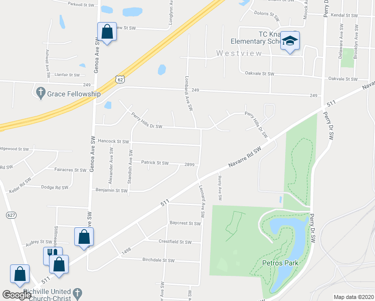 map of restaurants, bars, coffee shops, grocery stores, and more near 5622 Hancock Street Southwest in Canton