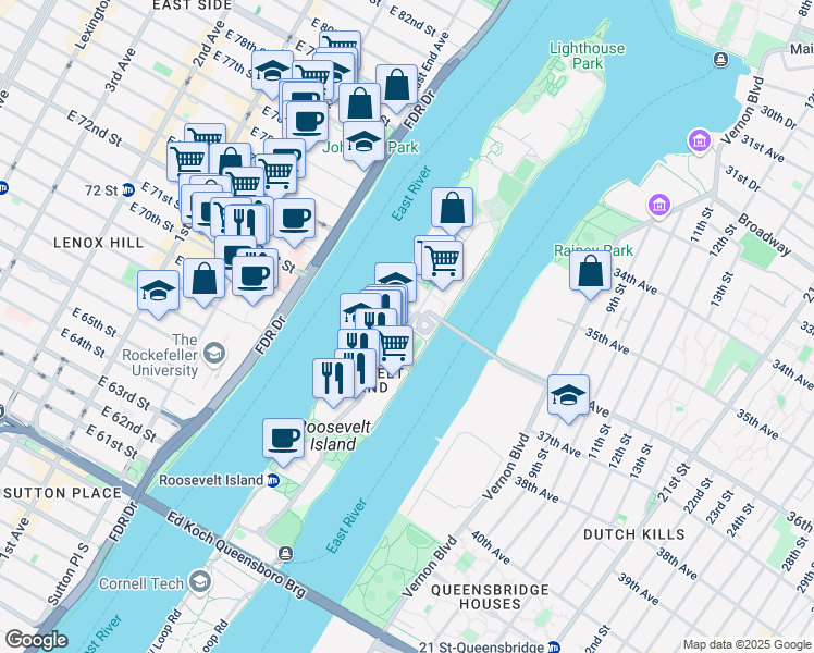 map of restaurants, bars, coffee shops, grocery stores, and more near Main Street in New York
