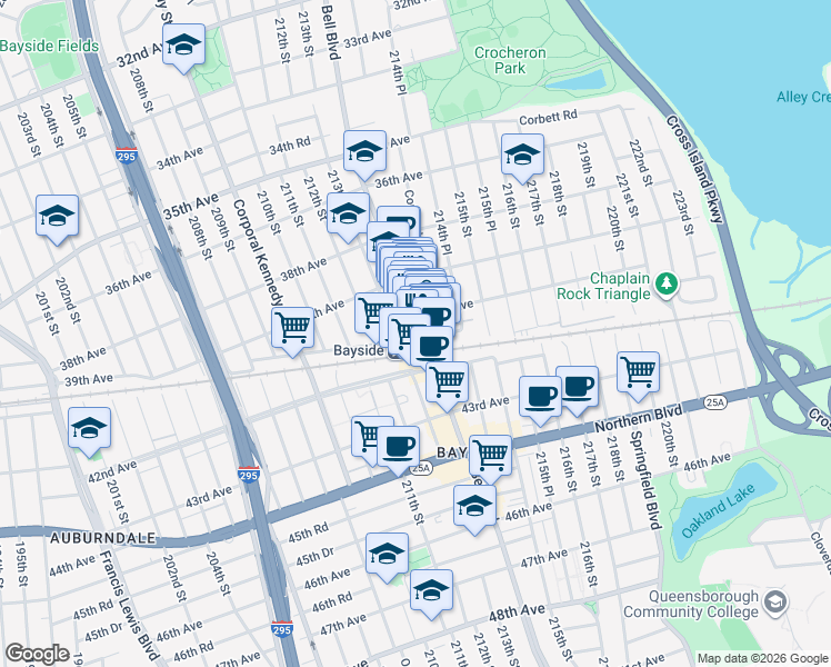 map of restaurants, bars, coffee shops, grocery stores, and more near in Queens