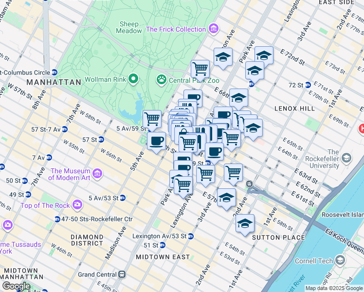 map of restaurants, bars, coffee shops, grocery stores, and more near in New York
