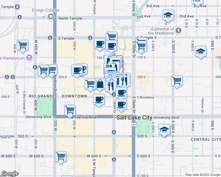 map of restaurants, bars, coffee shops, grocery stores, and more near in Salt Lake City