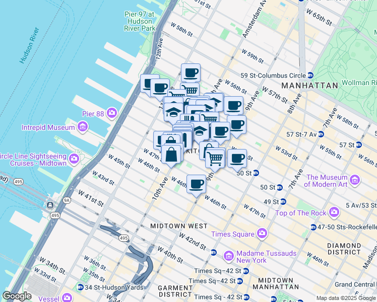 map of restaurants, bars, coffee shops, grocery stores, and more near in New York