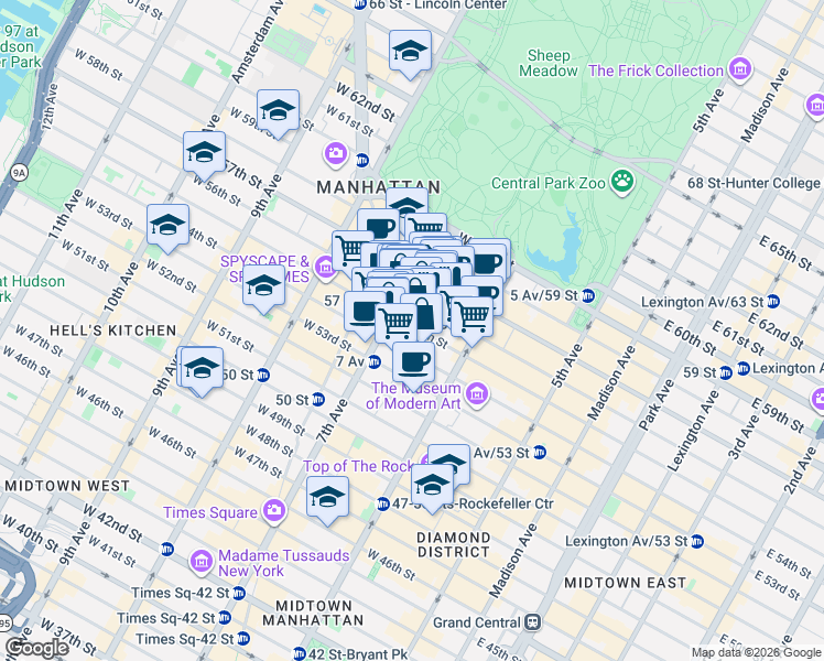 map of restaurants, bars, coffee shops, grocery stores, and more near in New York