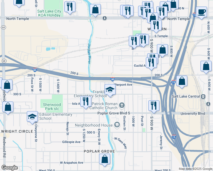 map of restaurants, bars, coffee shops, grocery stores, and more near 249 South 1135 West in Salt Lake City