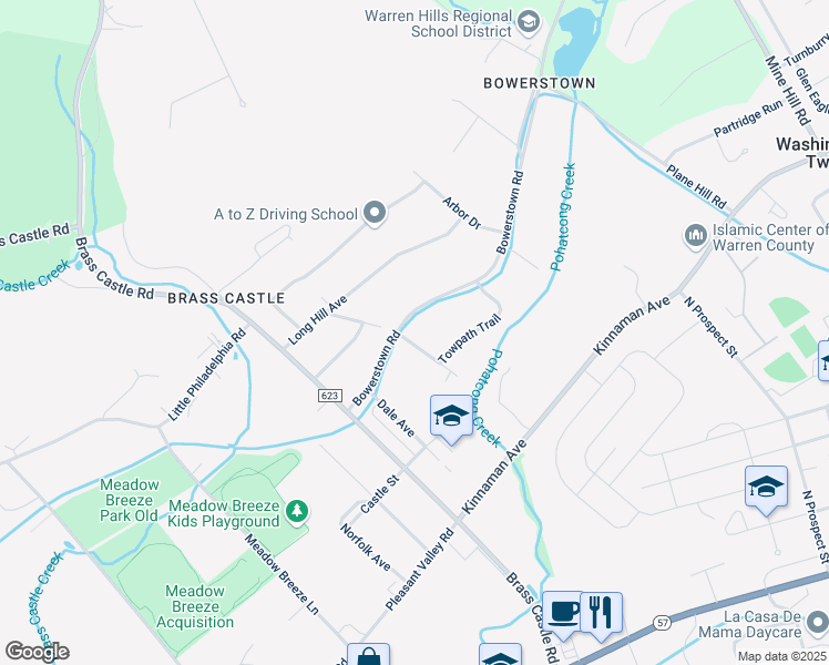 map of restaurants, bars, coffee shops, grocery stores, and more near 30 Bowerstown Road in Washington