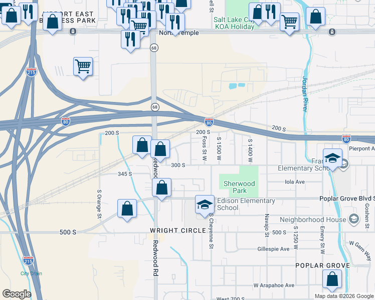 map of restaurants, bars, coffee shops, grocery stores, and more near 238 Montgomery Street West in Salt Lake City