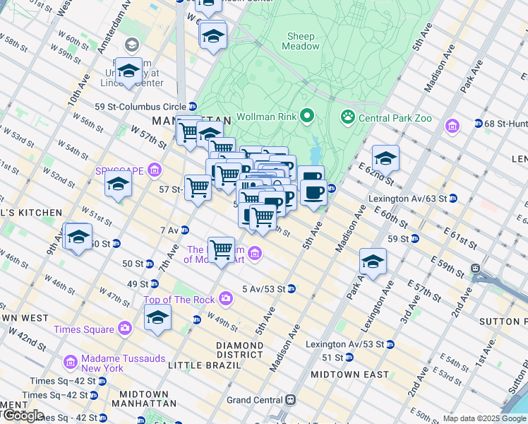 map of restaurants, bars, coffee shops, grocery stores, and more near in New York