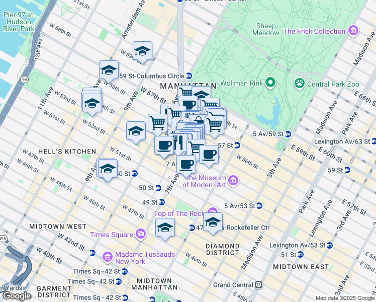 map of restaurants, bars, coffee shops, grocery stores, and more near in New York
