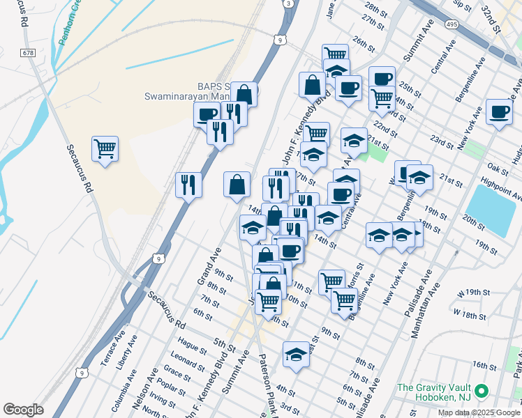 map of restaurants, bars, coffee shops, grocery stores, and more near 1402 14th Street in North Bergen