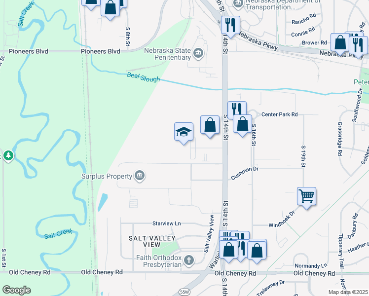 map of restaurants, bars, coffee shops, grocery stores, and more near 1200 Radcliff Street in Lincoln