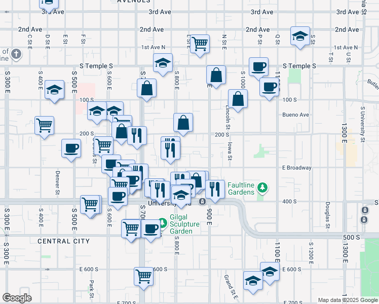 map of restaurants, bars, coffee shops, grocery stores, and more near 833 Markea Avenue in Salt Lake City