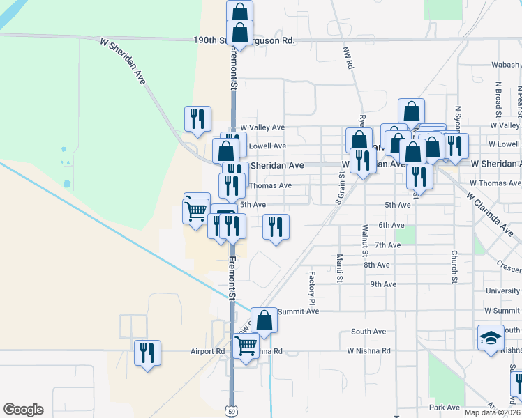map of restaurants, bars, coffee shops, grocery stores, and more near 1212 5th Avenue in Shenandoah