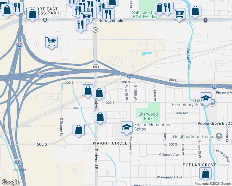 map of restaurants, bars, coffee shops, grocery stores, and more near 238 Montgomery Street West in Salt Lake City
