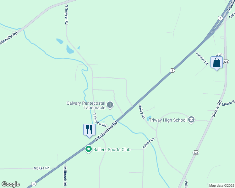 map of restaurants, bars, coffee shops, grocery stores, and more near 2917 Meadowbrook Drive in Wooster