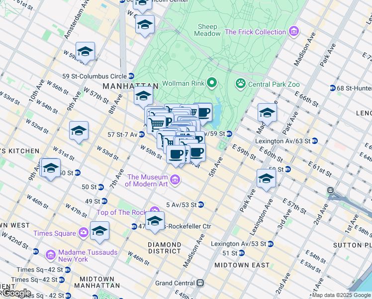 map of restaurants, bars, coffee shops, grocery stores, and more near in New York