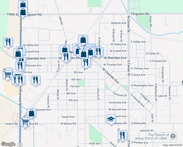 map of restaurants, bars, coffee shops, grocery stores, and more near 552 5th Avenue in Shenandoah