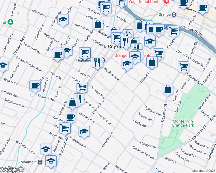 map of restaurants, bars, coffee shops, grocery stores, and more near 421 Lincoln Avenue in City of Orange
