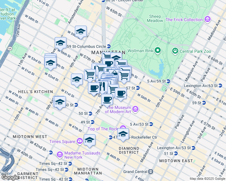 map of restaurants, bars, coffee shops, grocery stores, and more near in New York