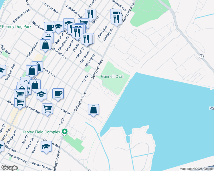 map of restaurants, bars, coffee shops, grocery stores, and more near Camman Drive in Kearny