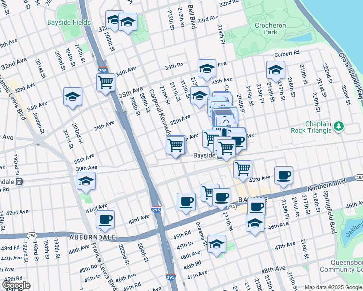 map of restaurants, bars, coffee shops, grocery stores, and more near 39-03 Corporal Kennedy Street in Queens