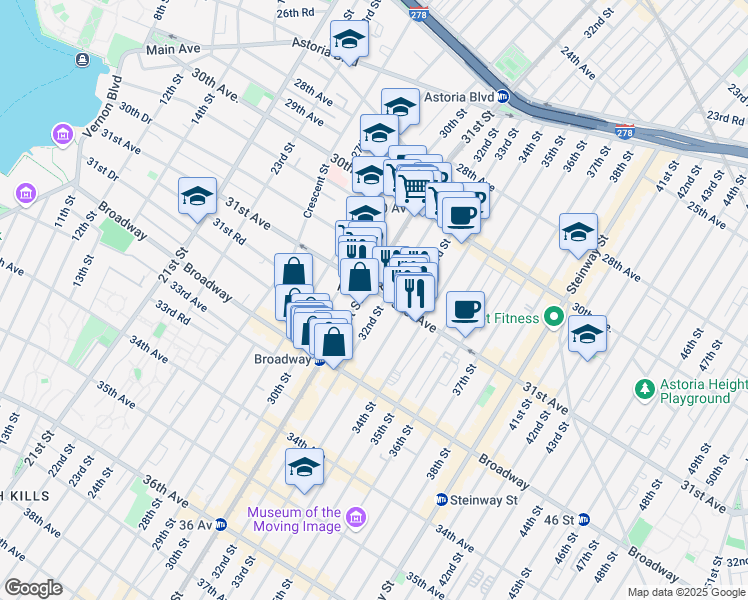 map of restaurants, bars, coffee shops, grocery stores, and more near in Queens