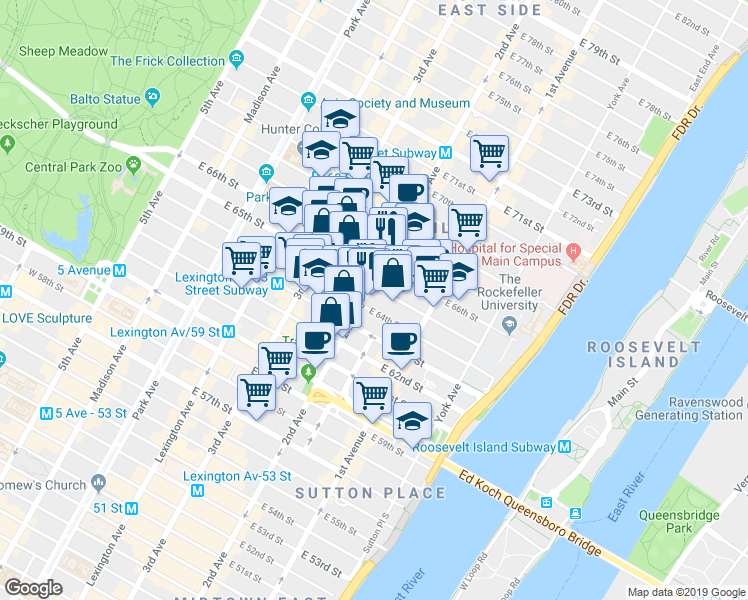 map of restaurants, bars, coffee shops, grocery stores, and more near in New York
