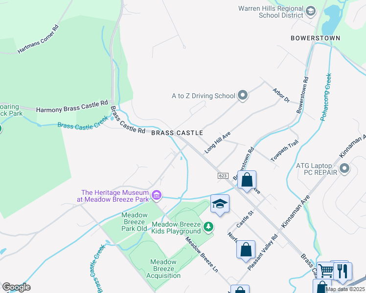 map of restaurants, bars, coffee shops, grocery stores, and more near 109 Brass Castle Road in Washington