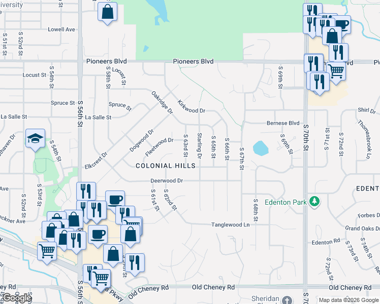 map of restaurants, bars, coffee shops, grocery stores, and more near 4931 Starling Drive in Lincoln