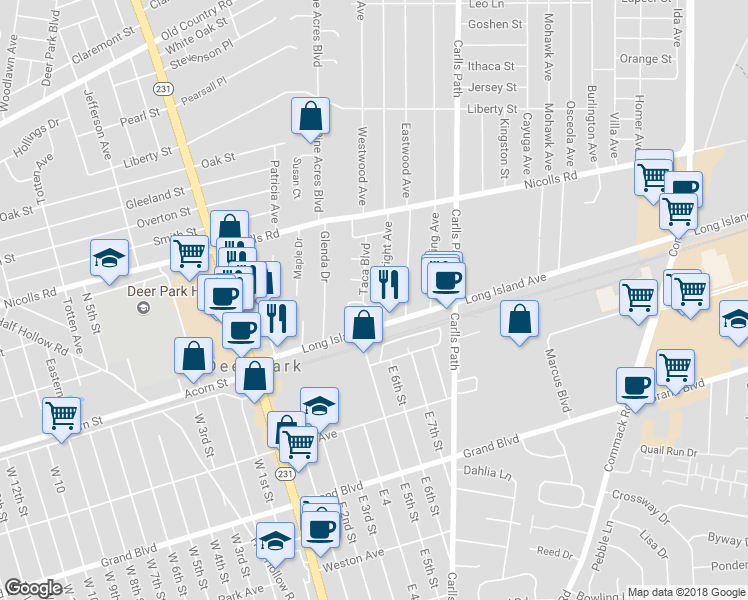 map of restaurants, bars, coffee shops, grocery stores, and more near 33 Taca Boulevard in Deer Park