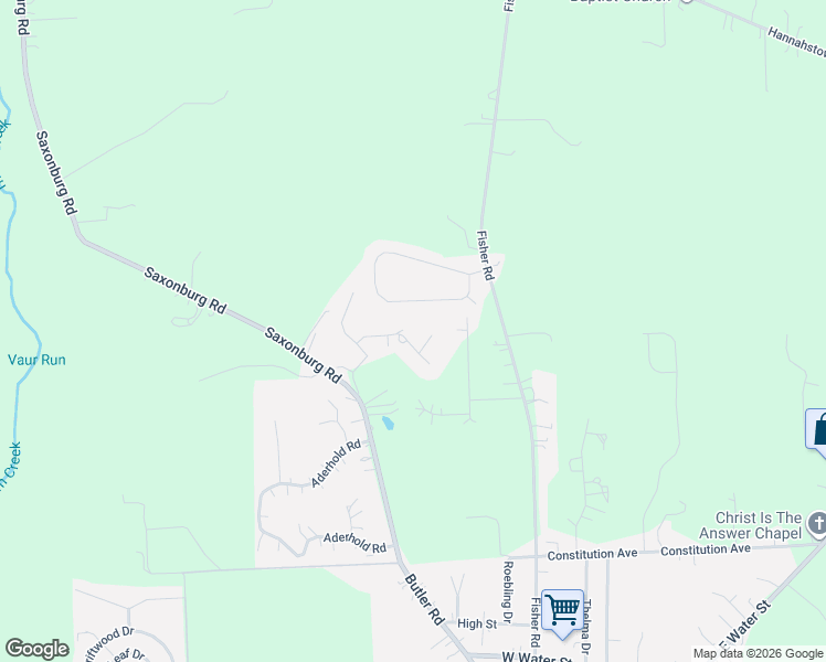 map of restaurants, bars, coffee shops, grocery stores, and more near 127 May Drive in Saxonburg
