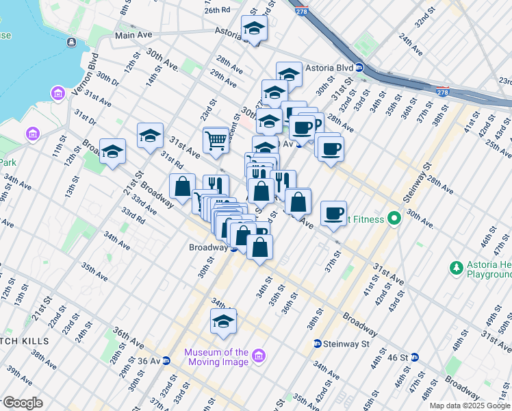 map of restaurants, bars, coffee shops, grocery stores, and more near in Queens