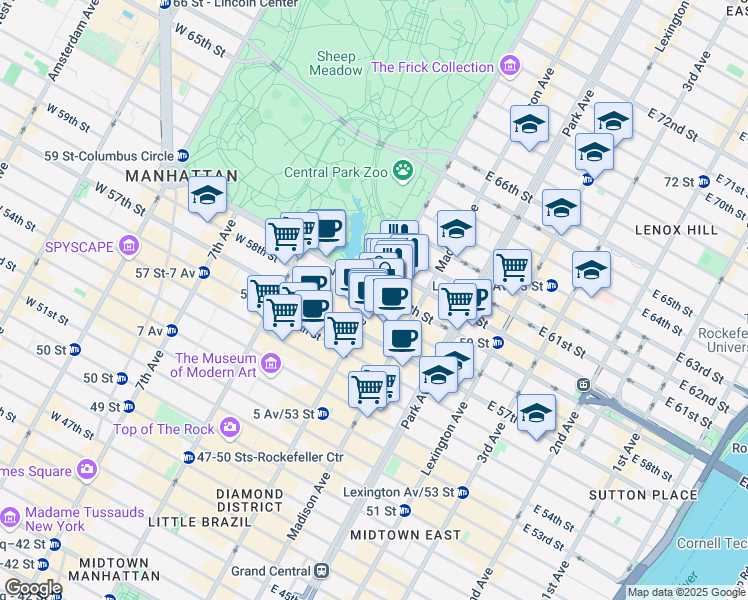 map of restaurants, bars, coffee shops, grocery stores, and more near 5th Avenue in New York