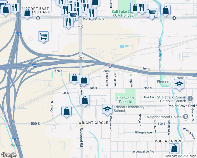 map of restaurants, bars, coffee shops, grocery stores, and more near 238 Montgomery Street West in Salt Lake City