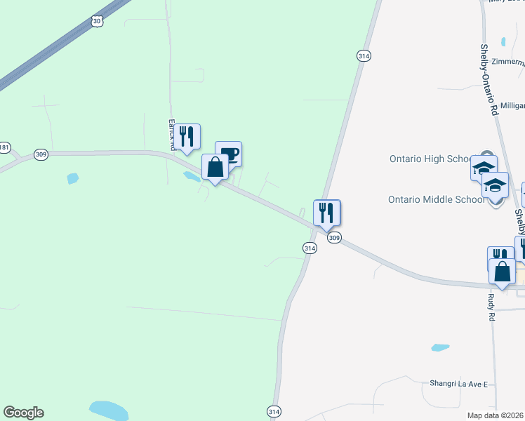 map of restaurants, bars, coffee shops, grocery stores, and more near 4087 Park Avenue West in Ontario