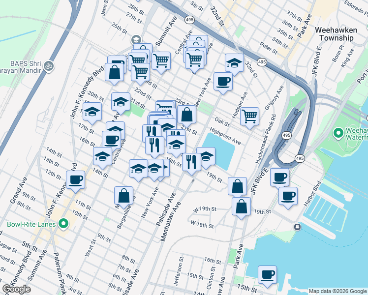 map of restaurants, bars, coffee shops, grocery stores, and more near 317 Monastery Place in Union City