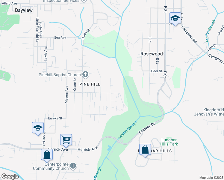 map of restaurants, bars, coffee shops, grocery stores, and more near 4775 Little California Street in Eureka