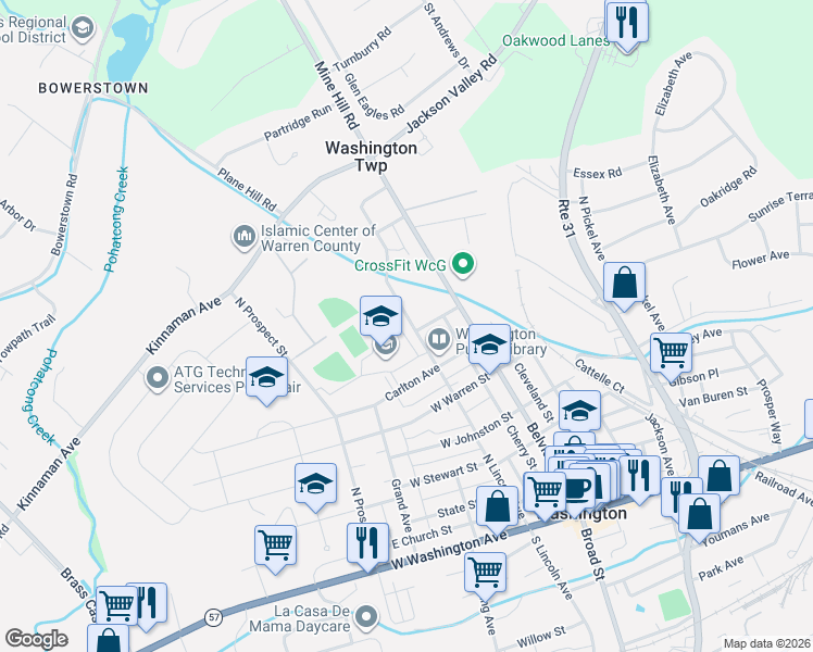 map of restaurants, bars, coffee shops, grocery stores, and more near 147 North Lincoln Avenue in Washington